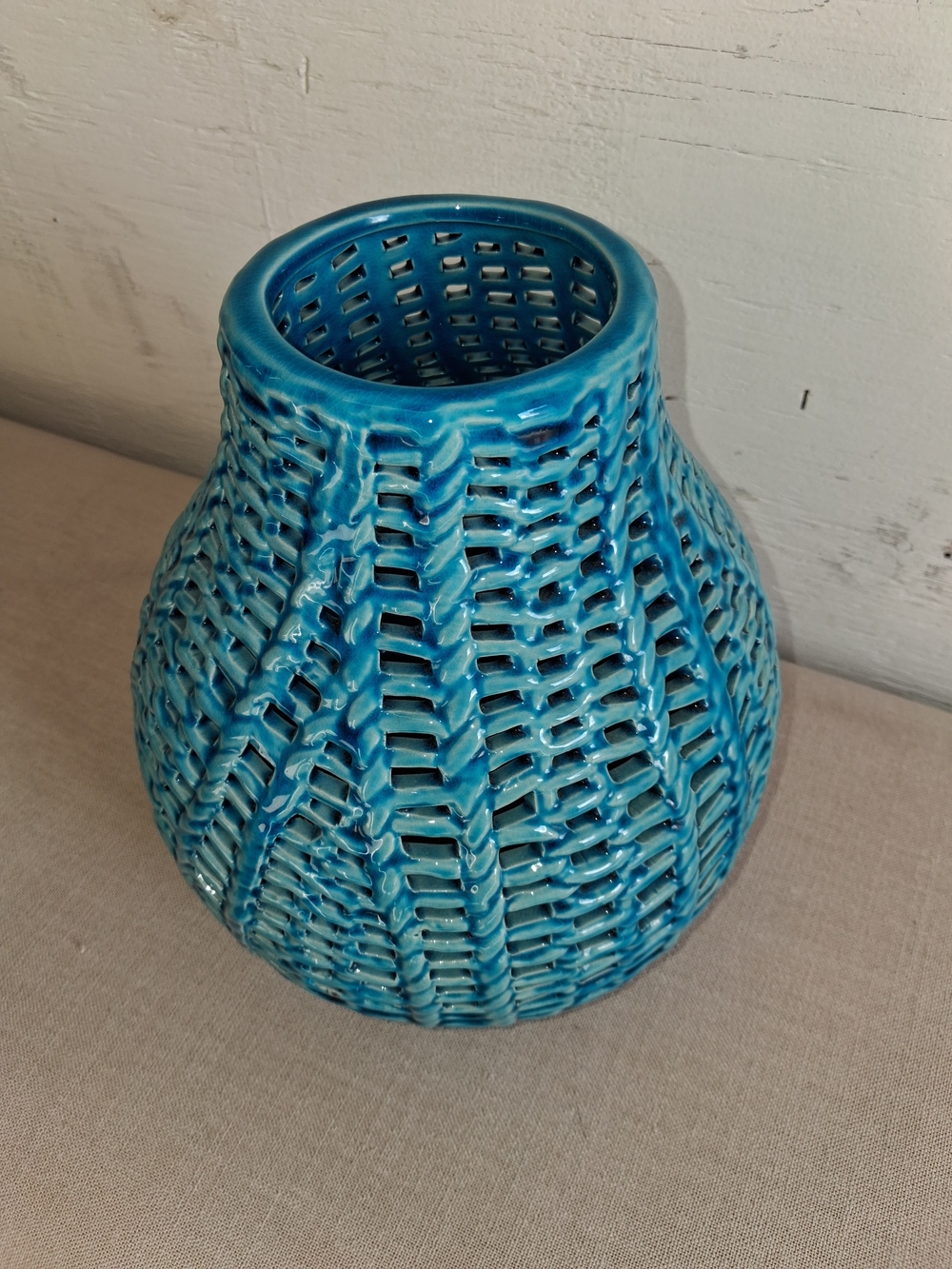 Turquoise Ceramic Lattice Vase - Home Accents